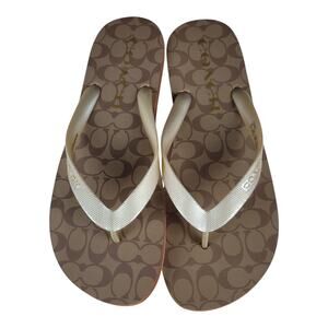 Coach Zak Signature Flip‎ Flop Sandals Khaki Gold Women's Size 11B US